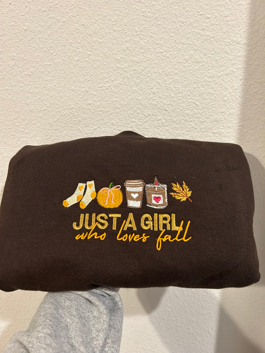 Just A Girl Who Loves Fall Embroidered Sweatshirt