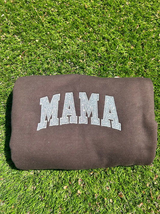 Sale - MAMA Glitter Embroidered Sweatshirt (Brown Medium)