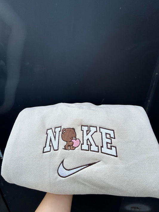 Mocha Brown Bear Embroidered Sweatshirt