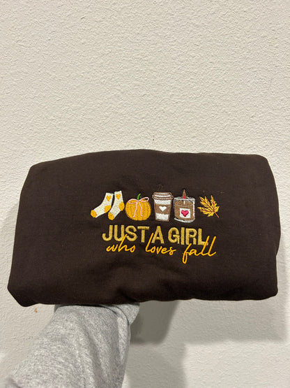 Just A Girl Who Loves Fall Embroidered Sweatshirt